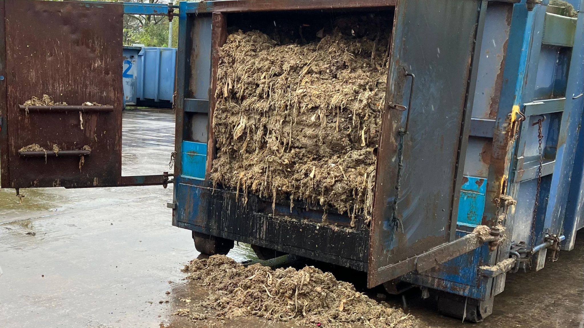 Wet wipes in a waste truck after being removed from the sewers