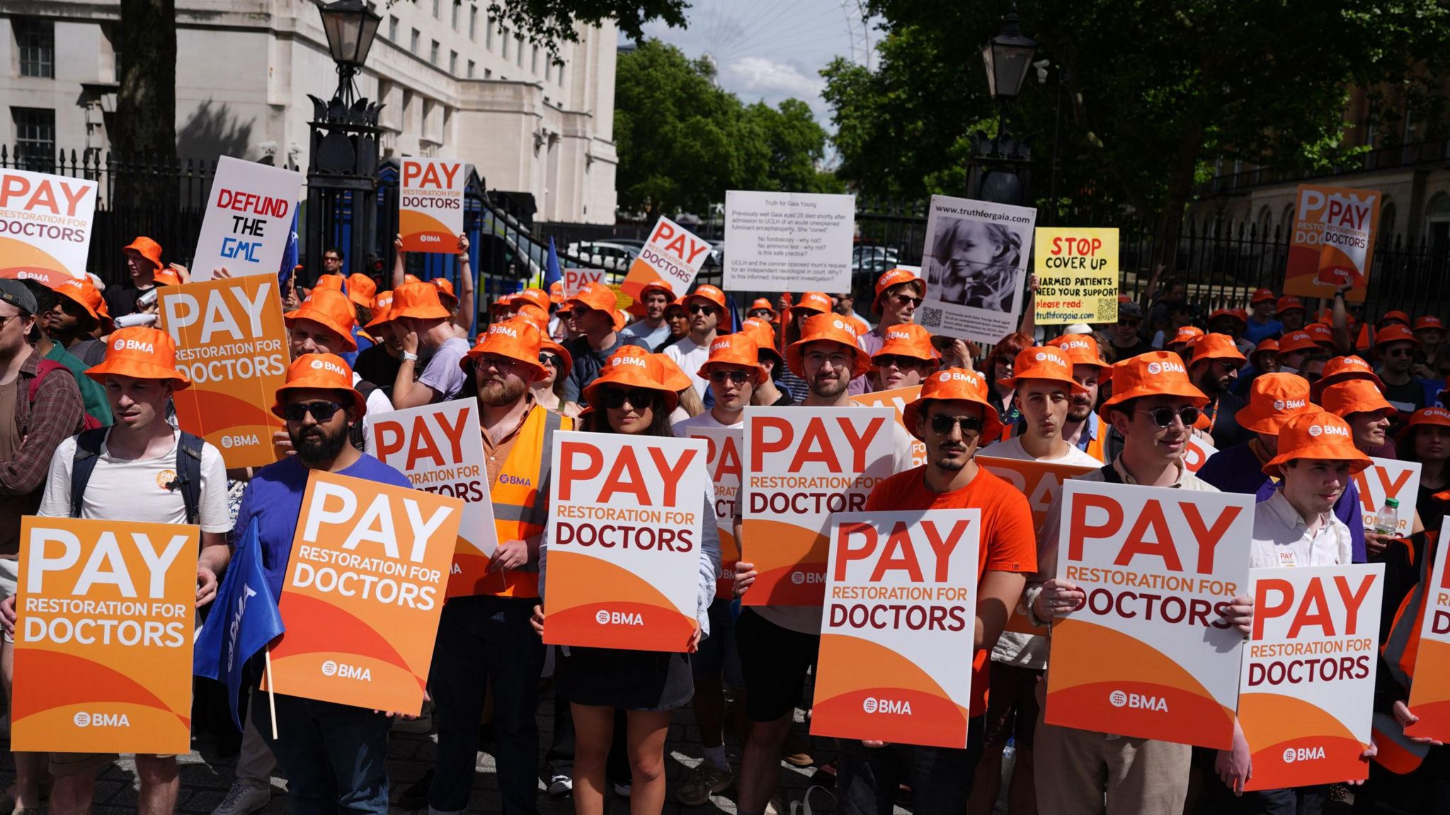 Junior doctors protesting opposite Downing Street, London. 