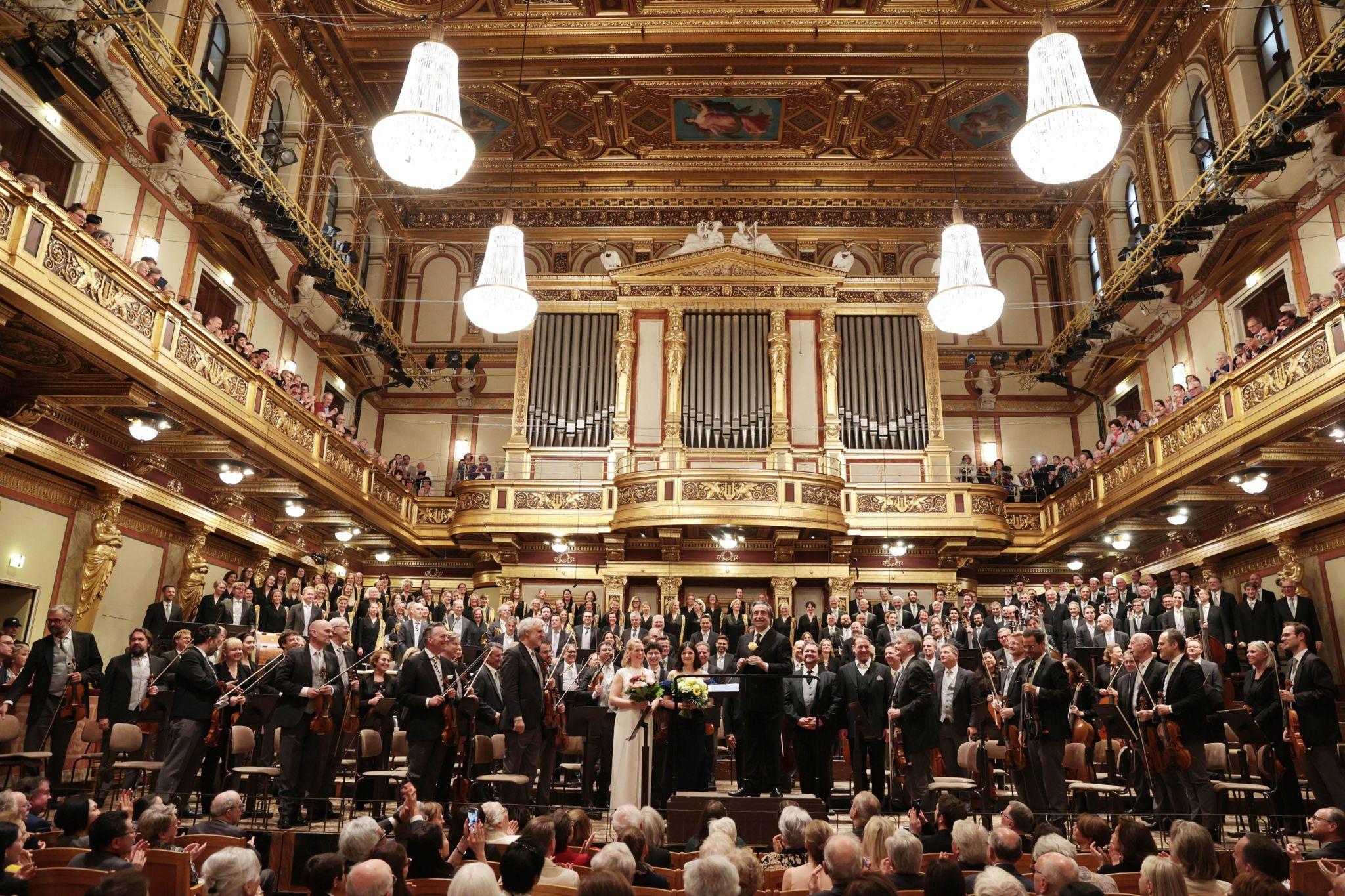The Vienna Philharmonic Orchestra and conductor Riccardo Muti at the Musikverein concert hall
