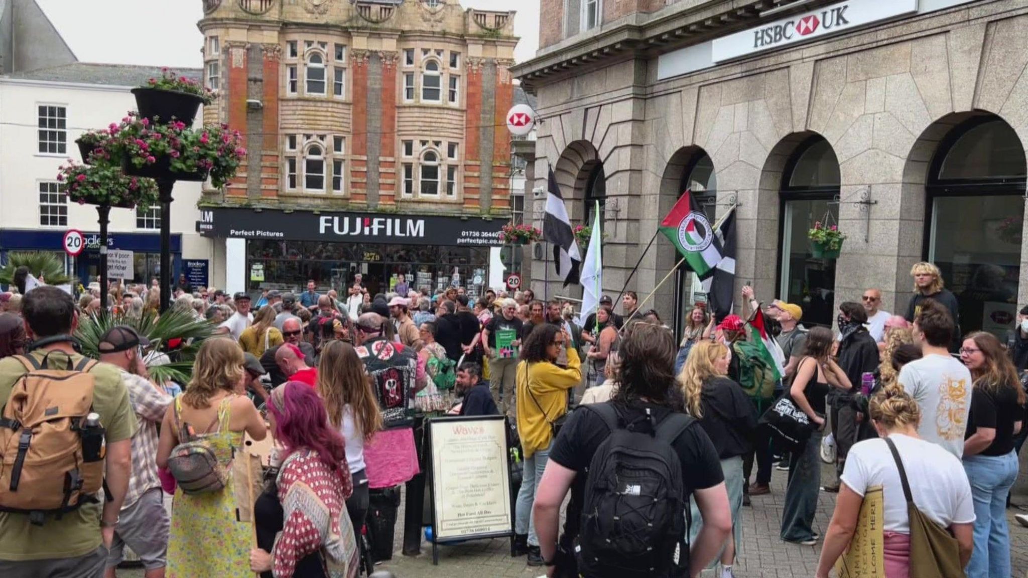 Crowd gathered in Penzance