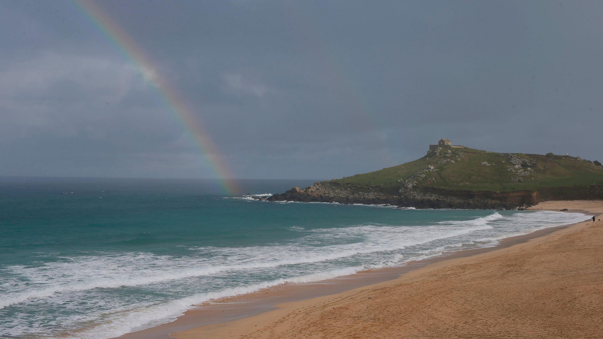 A rainbow over Porthmeor beach