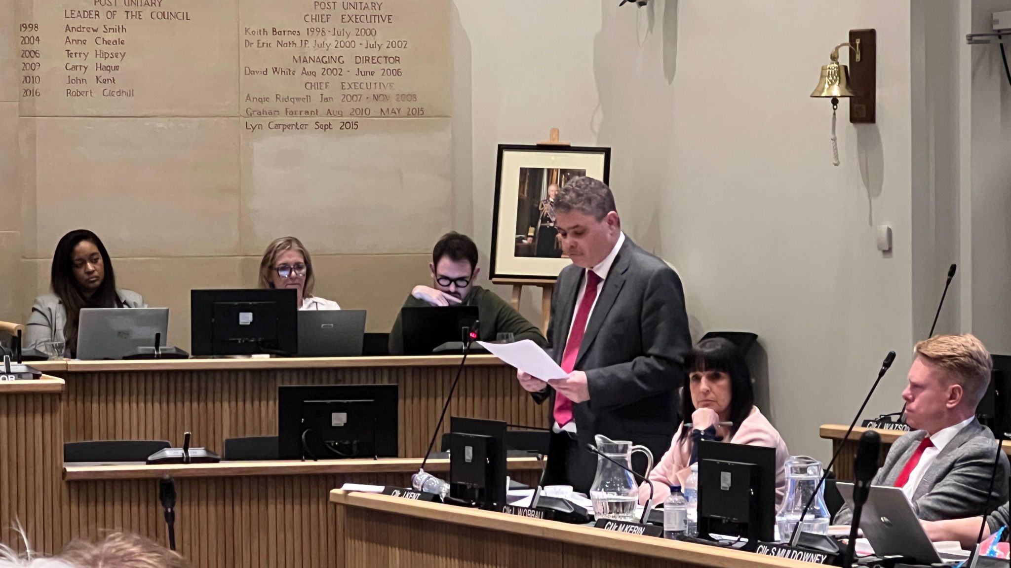 Labour opposition leader in Thurrock's council chamber