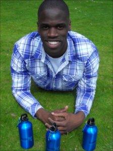Edwin Broni-Mensah and his water bottles