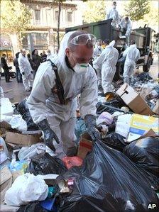 Members of the civil security service collecting rubbish in Marseille