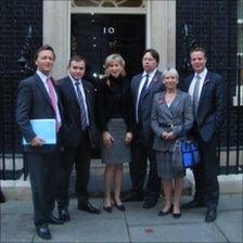 Cornish MPs Andrew George, George Eustace, Sarah Newton, Dan Rogerson, Sheryll Murray and Stephen Gilbert outside 10 Downing Street