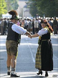 Couple in traditional Bavarian clothes