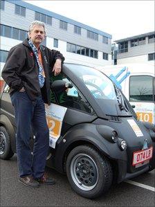 Professor Gordon Murray with his T.25 three-seater mini-car