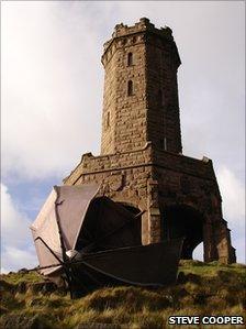 Darwen Tower, with broke dome at its bottom