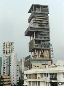 The 27-storey Antilia, the newly-built residence of Reliance Industries chairman Mukesh Ambani, is seen in Mumbai on October 19, 2010.