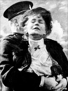 Emmeline Pankhurst being arrested during a Suffragettes protest
