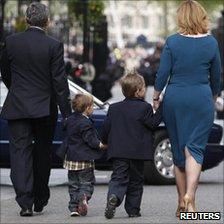Gordon Brown leaves 10 Downing Street with his wife Sarah and young children