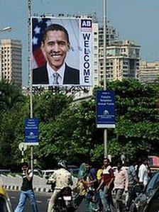 A billboard welcoming President Obama in Mumbai on November 4, 2010