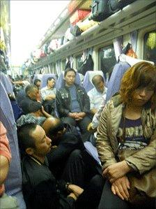Crowded train in China