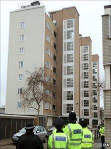 Officers outside Heron House, on the Pelican Estate