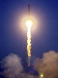Russian rocket booster Soyuz with Soyuz-TMA 6 spaceship on it