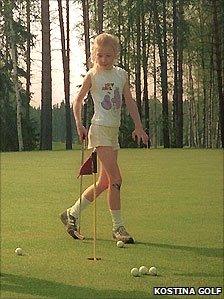 Anastasia Kostina playing golf as a child