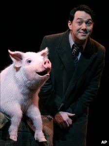 Reece Shearsmith with Betty the pig in Betty Blue Eyes
