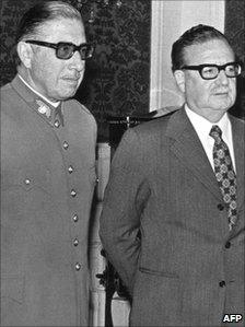 Gen Augusto Pinochet (left) and President Salvador Allende (right) in a file photo from August 1973