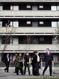 Tony Blair visits a housing estate in Kings Cross, London