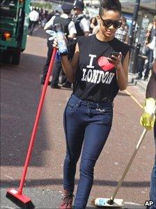 Woman wearing I love London T-shirt