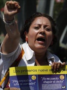 An anti-abortion campaigner outside Mexico's Supreme Court on 28 September