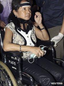 Former Philippine President Gloria Arroyo at Ninoy Aquino International Airport in Manila on 15 November 2011