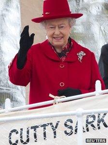 The Queen on board Cutty Sark