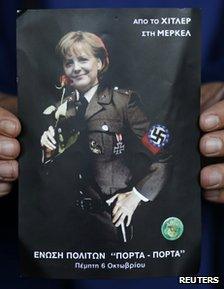 Greek poster depicting German Chancellor Angela Merkel in a Nazi uniform