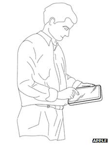 Apple drawing of man holding a tablet computer