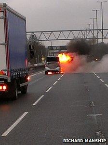 Car on fire on M4 on Monday