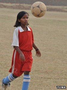 Shivani,13, who plays in the India Under-13 national team practicing