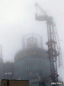 A damaged crane is seen on the St George"s Tower in Vauxhall