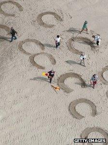 Beach artwork near Le Mont-Saint-Michel, north western France, to promote the World Equestrian Games