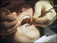 Dentist examining a woman's teeth