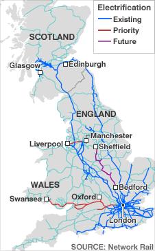 UK rail electrification map