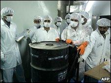 Iranian nuclear technicians with uranium
