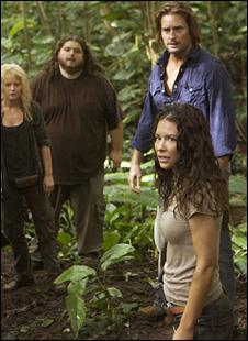 Claire, Hurley, Sawyer and Kate (front) in Lost