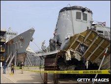 Wreckage of the Cheonan in South Korea on 20 May 2010