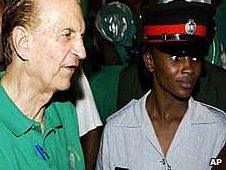 Jamaica's former PM Edward Seaga (left) with supporters, file pic