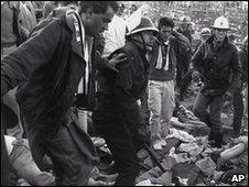 Belguim riot police during the Heysel disaster