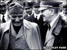 Benito Mussolini and Adolf Hitler circa 1944