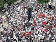 Protesters marching through London