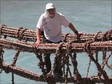 Steve Berry on a Zanskar rope bridge