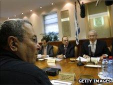Israeli Defence Minister Ehud Barak (left) at cabinet meeting