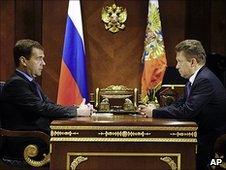 Russian President Dmitry Medvedev (left) and Gazprom chief executive Alexei Miller