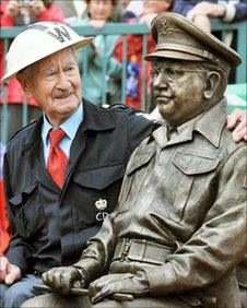 Statue of Dad's Army's Captain Mainwaring with Bill Pertwee from the series
