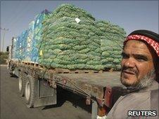 Palestinian with truck of vegetables at Kerem Shalom border crossing