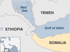 Map showing Somalia, Red Sea and Gulf of Aden