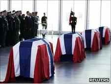 Coffins of four Norwegian soldiers killed in Afghanistan