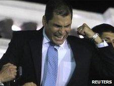 Rafael Correa after returning to the presidential palace